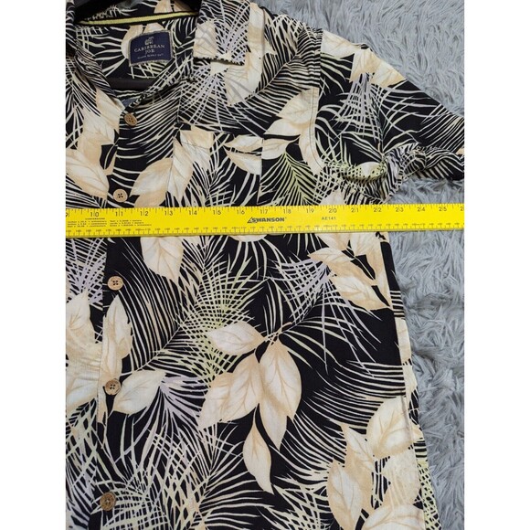 Caribbean Joe Hawaiian Shirt Mens Sz Large L Button Up Rayon Black Yellow Floral - Picture 7 of 10
